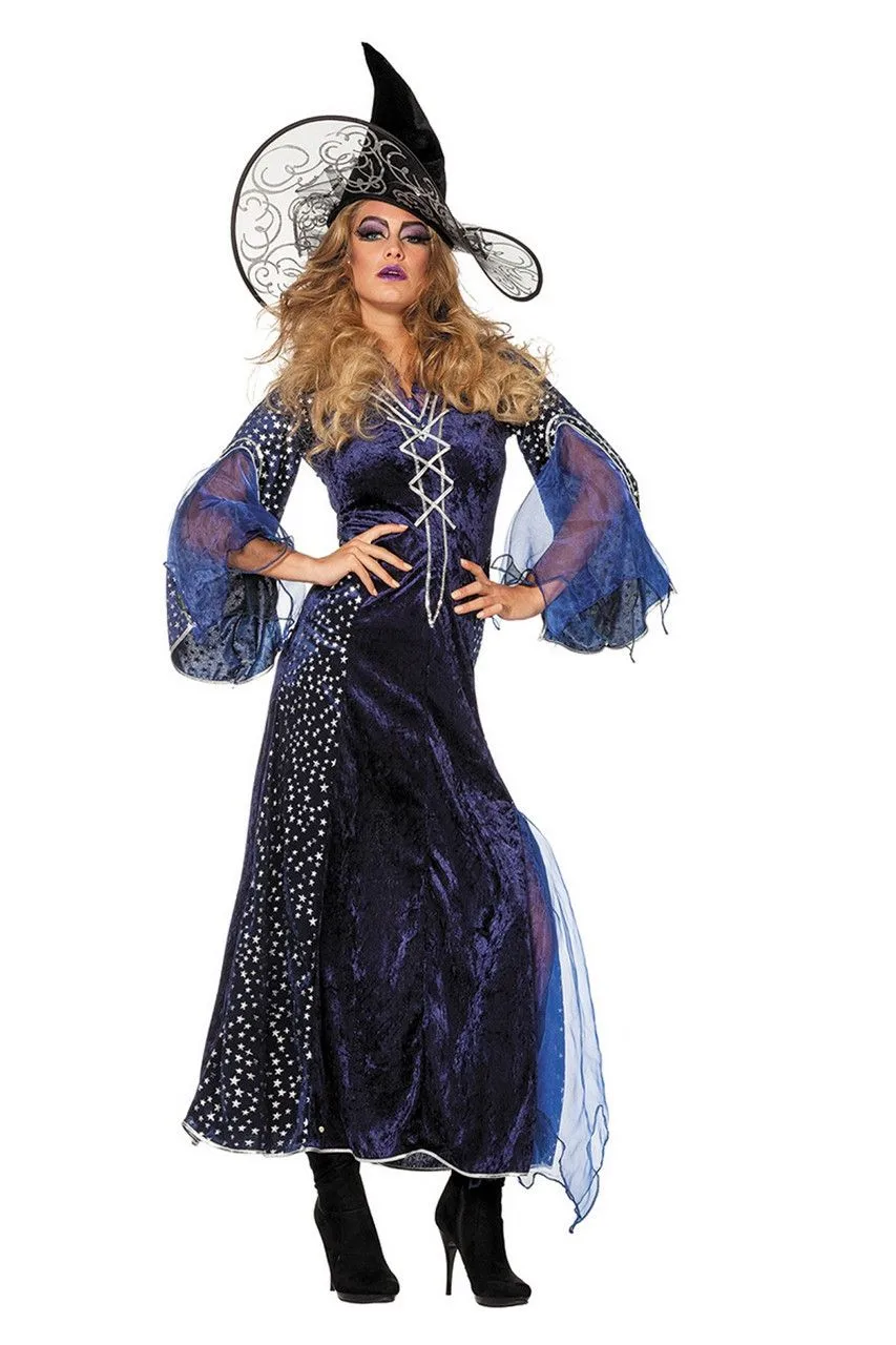 Zwansilla Tovenaarsdame Sterren Blauw Vrouw Kostuum 1 Zwansilla Tovenaarsdame Sterren Blauw Vrouw Kostuum