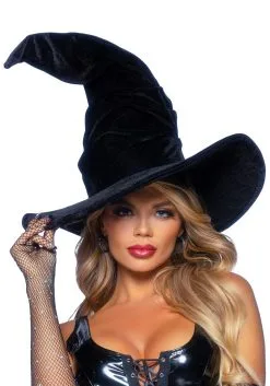 Luxe Grote Fluwelen Hoed Tovenaar Heks Zwart