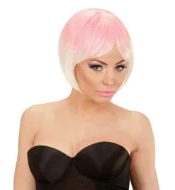 Pittig Korte Pruik, Melange Fashion Roze / Wit