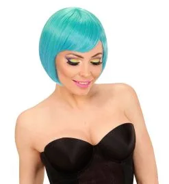 Pittig Korte Pruik, Melange Fashion Groen / Blauw -Kledingwinkel Van Roodkapje wdm1516 04446 c