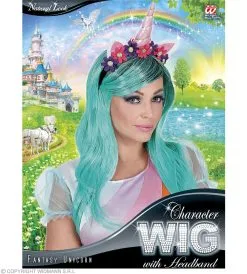 Eenhoorn Blauwgroene Pruik Met Bloemetjes Hoofdband -Kledingwinkel Van Roodkapje wdm 2018 46942 4 1